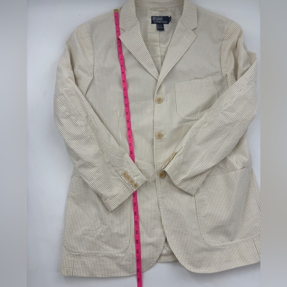 Polo Ralph Lauren  Men’s Seersucker Suit Large Blazer & Pants Striped Tan 36/30 - Picture 8 of 16